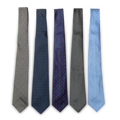 a set of four ties in different colors on a white background