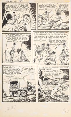 une image tirée d'une bande dessinée, avec en arrière-plan un homme et une femme