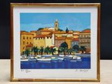 une image d'une peinture de bateaux dans un port