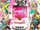 une image représentant un collage d'une boîte de soupe Campbell's posée sur une table