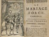 an old book with a picture of a man and a woman on it