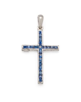 a blue diamond cross pendant on a white background