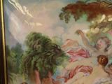 an image of a painting of a woman and two children in a wooded setting