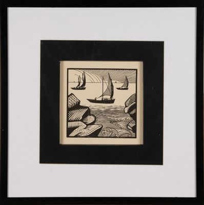 an image of a black and white drawing of a boat in a body of water