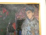 un tableau représentant un homme portant un chapeau et une veste bleue