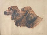two dogs that are standing next to each other