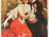 an old movie poster of a man and a woman in a red dress