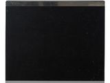 black granite counter top with silver trim and a white background