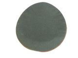 a green plate with a brown rim on a white surface