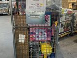 a cart with a lot of items in it in a warehouse