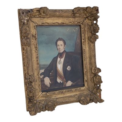 painting of a man in a suit and tie sitting in a chair