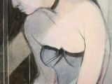 a painting of a woman in a blue dress