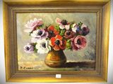 a painting of an arrangement of flowers in a vase