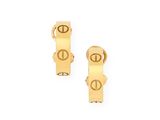 a pair of gold plated earrings with the letter e on them