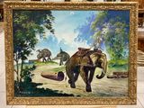 un tableau représentant un homme chevauchant un éléphant, sur le dos d'un éléphant