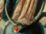 a painting of a woman holding a clock in her hand