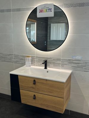 une salle de bains avec un lavabo et un miroir au mur