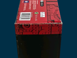a red box that has a black and white picture on it