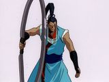 animation animation production cel of a man in a blue outfit holding a sword
