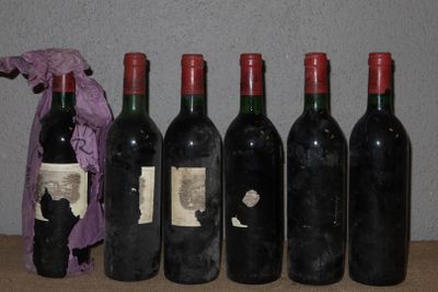 six bouteilles de vin sont alignées sur une table