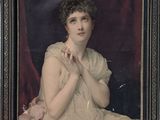 portrait d'une femme en robe blanche dans un cadre noir