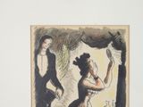 drawing of a man and a woman in formal attire standing next to each other