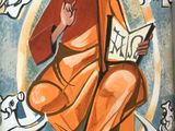 tableau représentant un homme assis sur une chaise, un livre sur les genoux