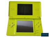 a green nintendo dsi game console with a black screen
