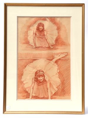 two drawings of a woman sitting on a bench with an umbrella