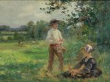 un tableau représentant un homme et une femme dans un champ