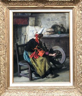 tableau représentant une femme assise sur une chaise, avec un chat posé sur une table