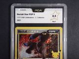 a close up of a pokemon trading card in a plastic case