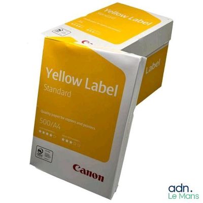 Papier d'impression à étiquettes jaunes pour imprimantes Canon, sur fond blanc