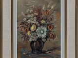 une peinture de fleurs dans un vase sur une table