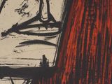 an image of a black and red painting of a man ' s face