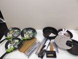 several pans and pans are sitting on a counter top