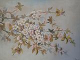 peinture représentant un tableau d'un arbre aux fleurs blanches et aux feuilles vertes