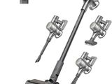 a close up of four vacuums and a remote on a white background