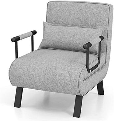 une image représentant une chaise grise aux pieds noirs sur fond blanc