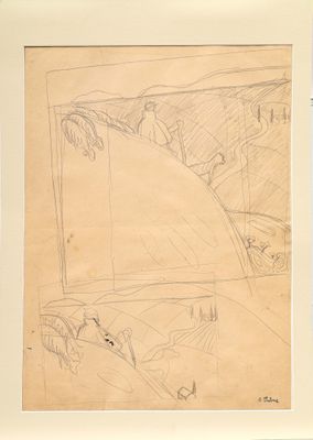 un dessin représentant un homme assis sur une chaise dans une pièce
