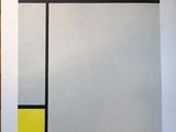 une affiche représentant un tableau avec un rectangle rouge, jaune, bleu et noir