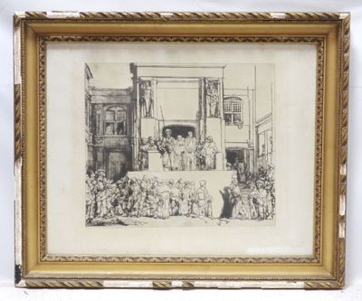 an image of a drawing of a group of people in front of a building