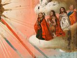 an image of a painting of a group of people with a star in the sky