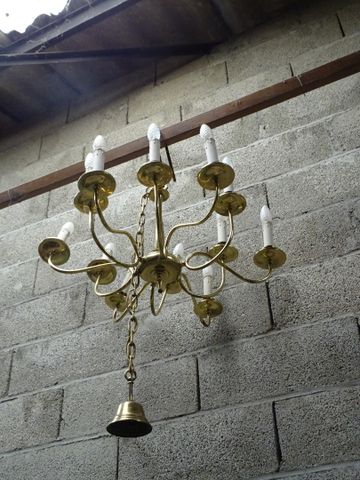 Lustre hollandais 12 bras de lumière, suspension verre et suspens...