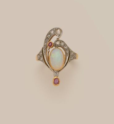 an oplite and diamond ring