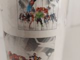 a glass with a picture of a group of superheros on it