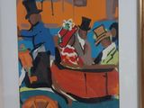 painting of a group of people in a boat with a man in a top hat and a woman in a top hat