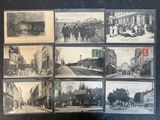 several old black and white photos of people walking down a street