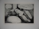 a black and white drawing of a nude man