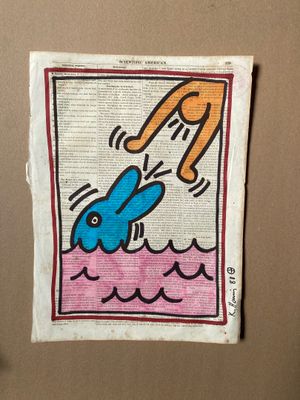 Keith HARING (1958-1990) Dessin de techniques mixtes sur une…